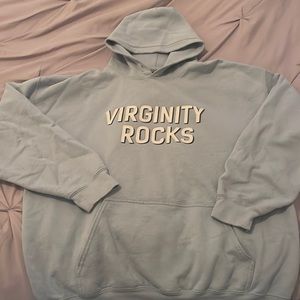 light blue “virginity rocks” hoodie